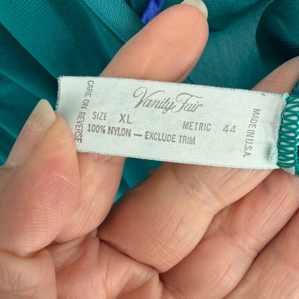 Vtg Vanity Fair XL Teal Floral Peignoir Set Made USA Antron Nylon Robe Gown EUC - Picture 6 of 13